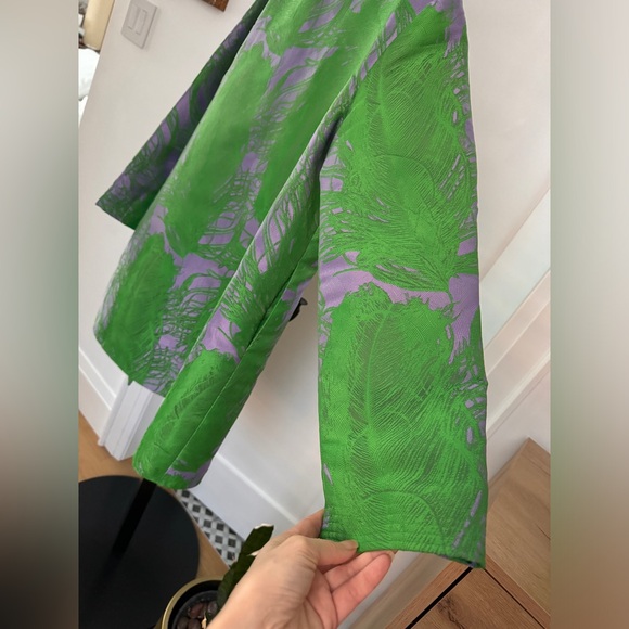 IRIS APFEL x H&M Feather Jacquard Weave Green and Purple Coat, Size S SOLD OUT - Picture 8 of 16